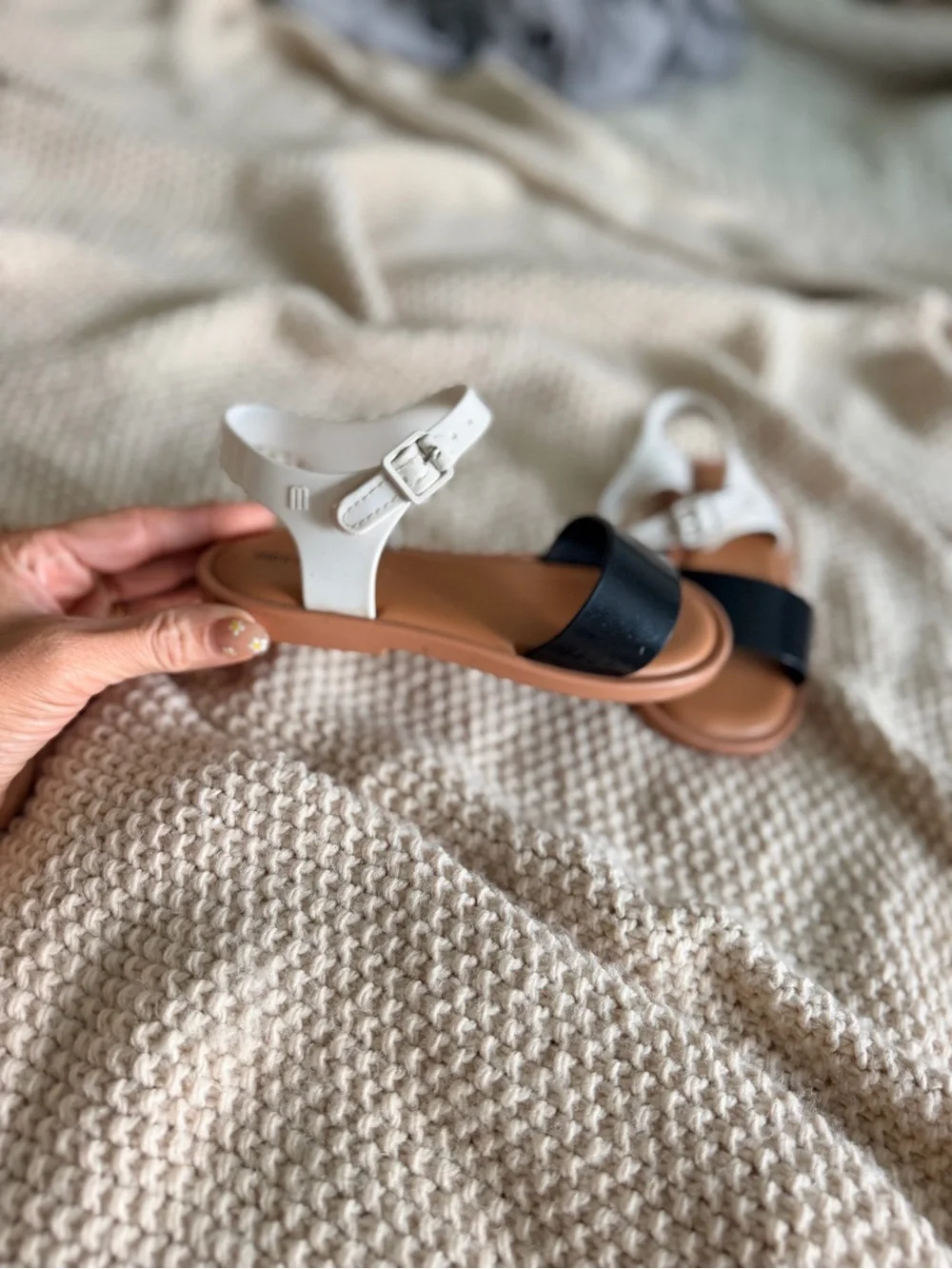 Mini Melissa Black & White Buckle Sandals | Size 11